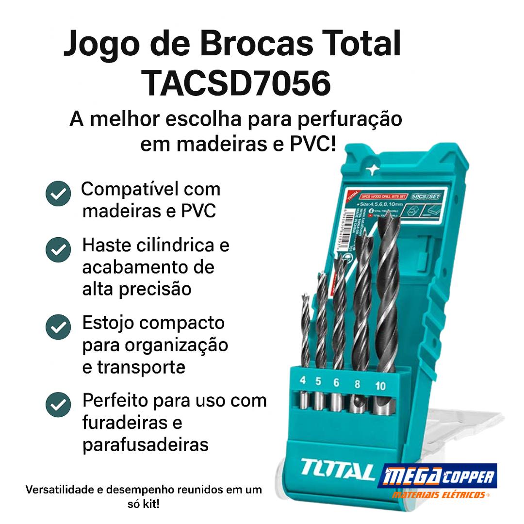 Kit de Brocas Total TACSD7056 – Ferramenta Completa para Madeira e PVC com Tecnologia de Perfuração Avançada